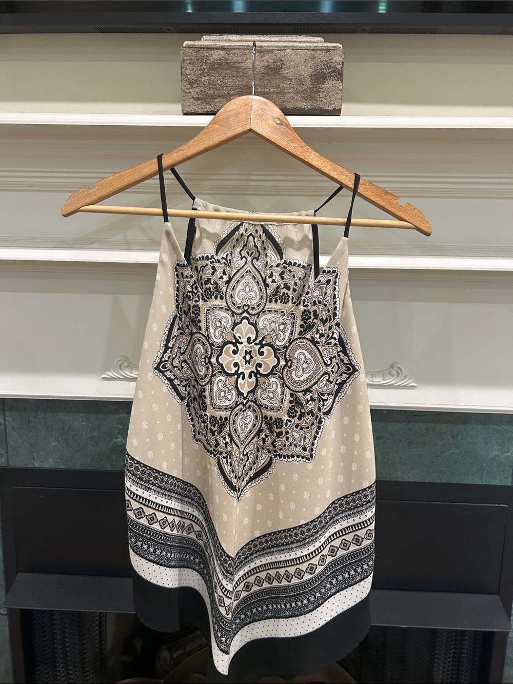Beige and Black Printed Silk-Feel Camisole